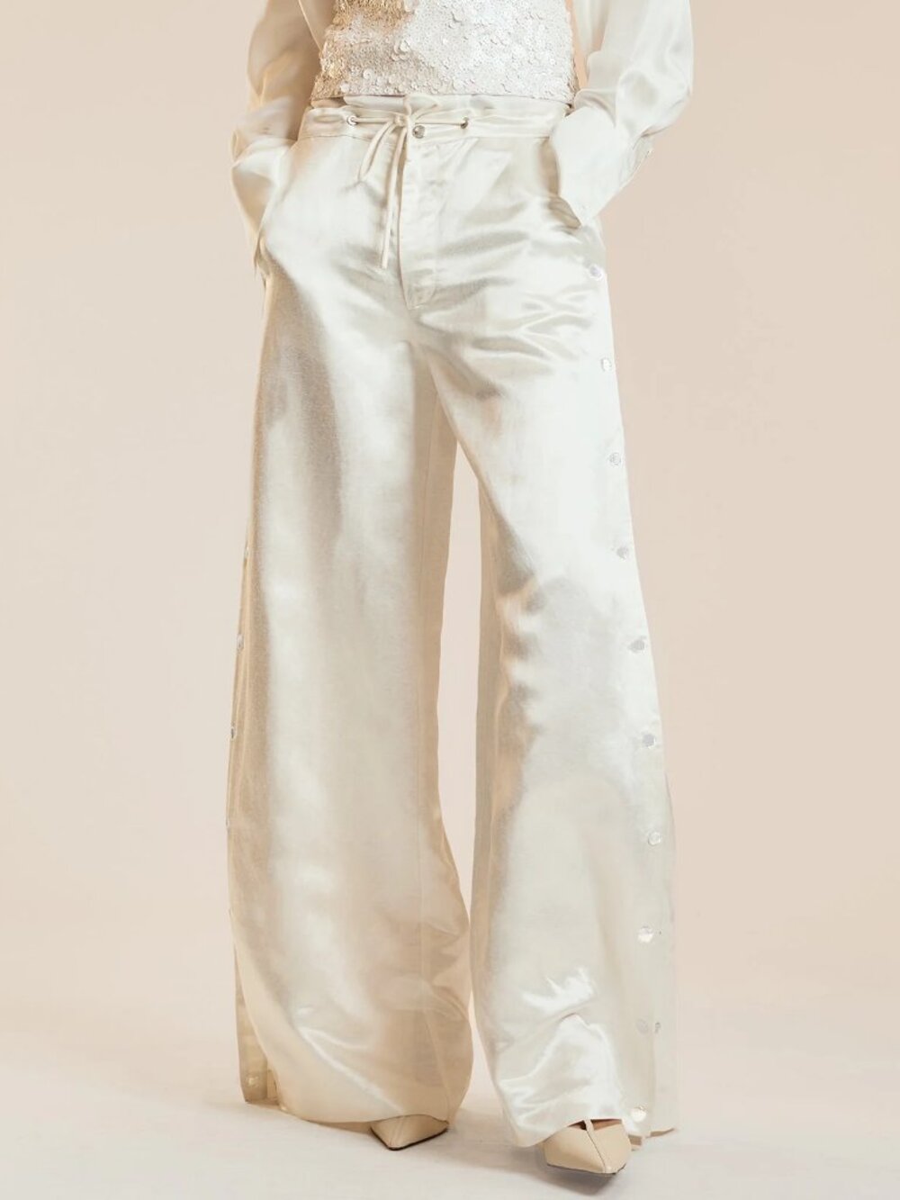 Cynthia Rowley Collection $395 Wide Leg Snaps Pants - Small